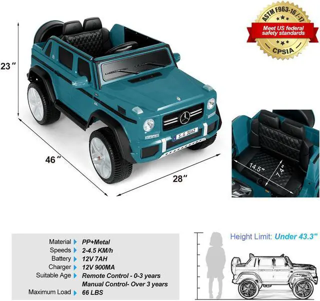 Alt view image 2 of 6 - JOYLDIAS 12V Kids Ride on Car 3 Speeds Licensed Mercedes-Benz Electric Toy w/ Bluetooth, Remote Control, LED Lights (Blue)