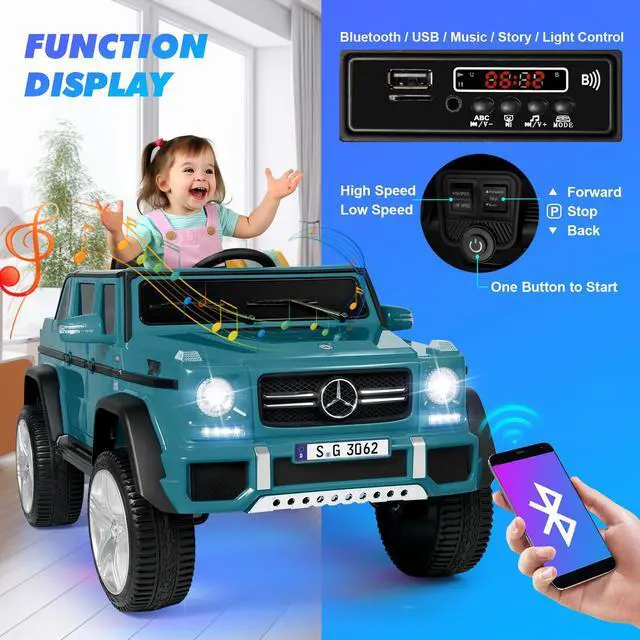 Alt view image 3 of 6 - JOYLDIAS 12V Kids Ride on Car 3 Speeds Licensed Mercedes-Benz Electric Toy w/ Bluetooth, Remote Control, LED Lights (Blue)
