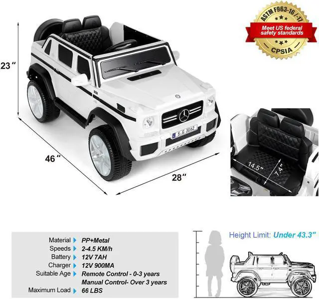 Alt view image 2 of 5 - JOYLDIAS 12V Kids Ride on Car 3 Speeds Licensed Mercedes-Benz Electric Toy w/ Bluetooth, Remote Control, LED Lights (White)