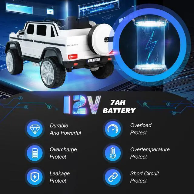 Alt view image 5 of 5 - JOYLDIAS 12V Kids Ride on Car 3 Speeds Licensed Mercedes-Benz Electric Toy w/ Bluetooth, Remote Control, LED Lights (White)