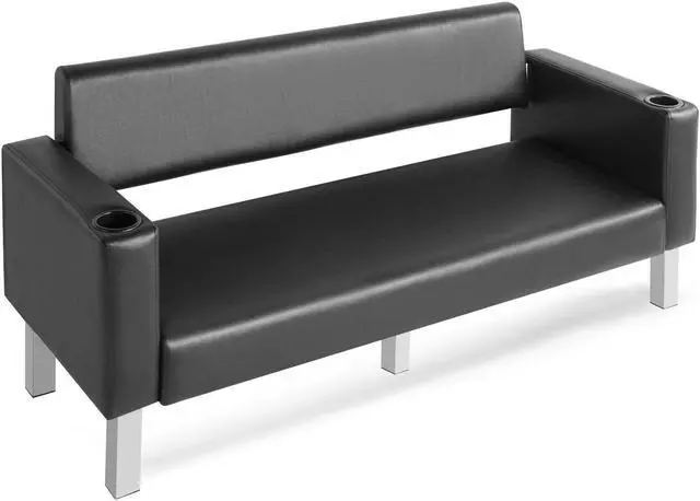 Main image of Artist Hand 60.6" Waiting Room Bench Black Salon Reception Chair Office Couch with 2 Cup Holder