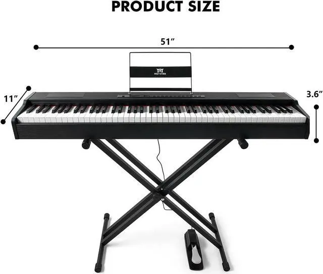 Alt view image 2 of 6 - Mustar Weighted Digital Keyboard Piano 88 Keys Hammer Action with Stand, Bluetooth, Portable Case, Sustain Pedal (Black)