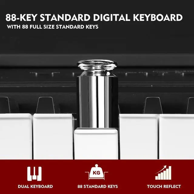 Alt view image 3 of 6 - Mustar Weighted Digital Keyboard Piano 88 Keys Hammer Action with Stand, Bluetooth, Portable Case, Sustain Pedal (Black)