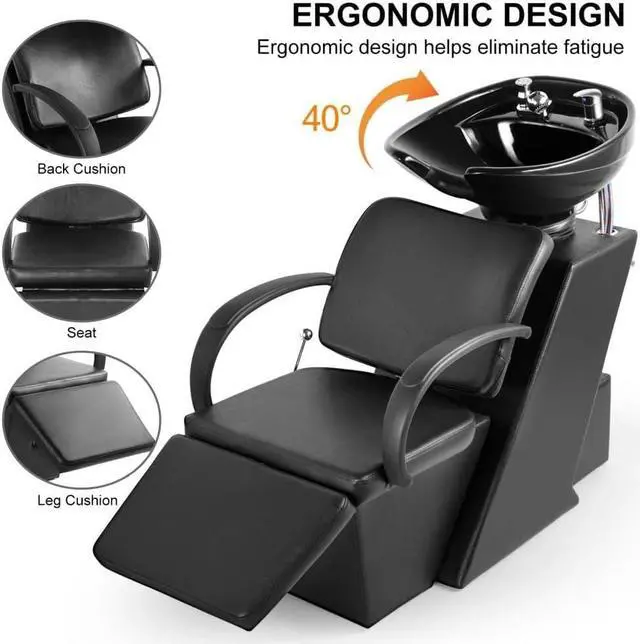 Alt view image 6 of 7 - Artist Hand Ceramic Bowl Shampoo Chair Adjustable Backwash Sink Salon Wash Unit Shampoo Station with Footrest
