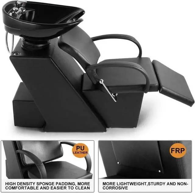 Alt view image 5 of 7 - Artist Hand Ceramic Bowl Shampoo Chair Adjustable Backwash Sink Salon Wash Unit Shampoo Station with Footrest
