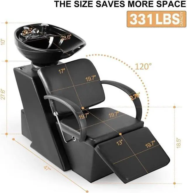 Alt view image 2 of 7 - Artist Hand Ceramic Bowl Shampoo Chair Adjustable Backwash Sink Salon Wash Unit Shampoo Station with Footrest