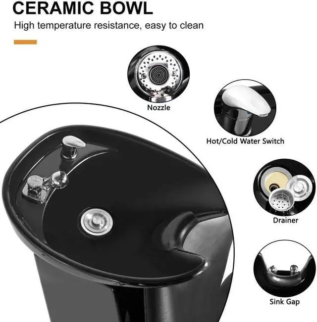 Alt view image 3 of 7 - Artist Hand Ceramic Bowl Shampoo Chair Adjustable Backwash Sink Salon Wash Unit Shampoo Station with Footrest