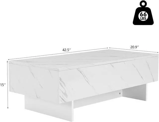 Alt view image 2 of 7 - COSVALVE 42.5" Rectangle High Gloss White Marble Coffee Table