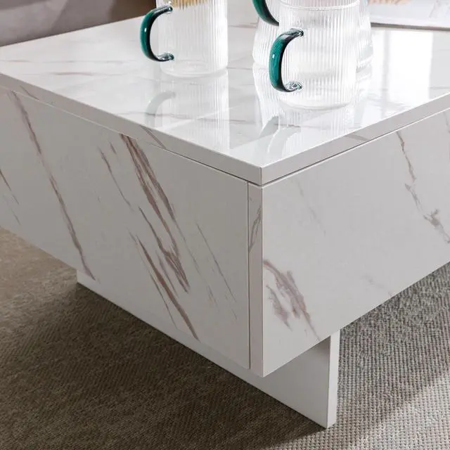 Alt view image 5 of 7 - COSVALVE 42.5" Rectangle High Gloss White Marble Coffee Table