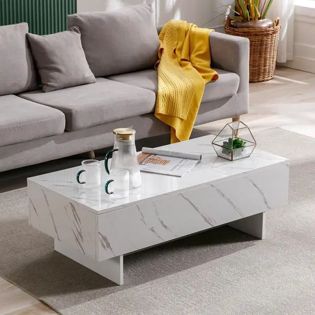 Main image of COSVALVE 42.5" Rectangle High Gloss White Marble Coffee Table