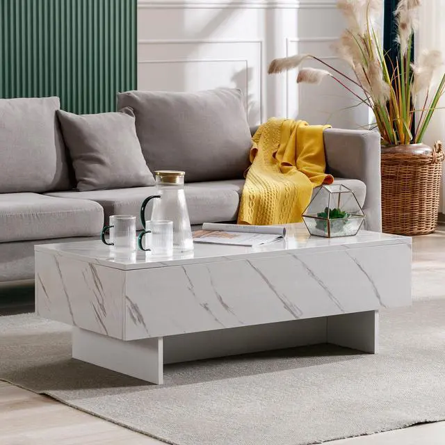 Alt view image 4 of 7 - COSVALVE 42.5" Rectangle High Gloss White Marble Coffee Table