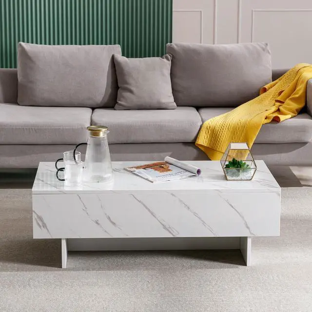 Alt view image 3 of 7 - COSVALVE 42.5" Rectangle High Gloss White Marble Coffee Table