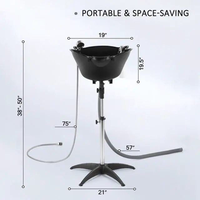 Alt view image 2 of 7 - Artist Hand Shampoo Bowl Portable Salon Sink with Adjustable Height and Drain; Sprinkler with Switch Hair Washing Basin