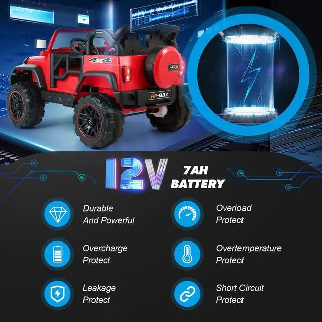 Alt view image 6 of 7 - JOYLDIAS 12V Battery Kids Red Ride on Truck Car Toys Black w/ MP3, LED Light, RC, Cover