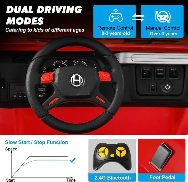 Alt view image 3 of 7 - JOYLDIAS 12V Battery Kids Red Ride on Truck Car Toys Black w/ MP3, LED Light, RC, Cover