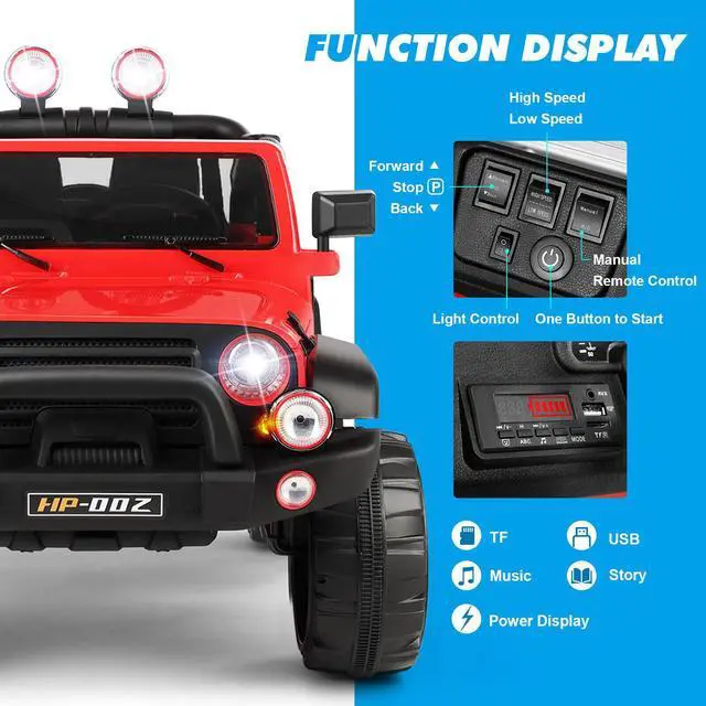 Alt view image 5 of 7 - JOYLDIAS 12V Battery Kids Red Ride on Truck Car Toys Black w/ MP3, LED Light, RC, Cover