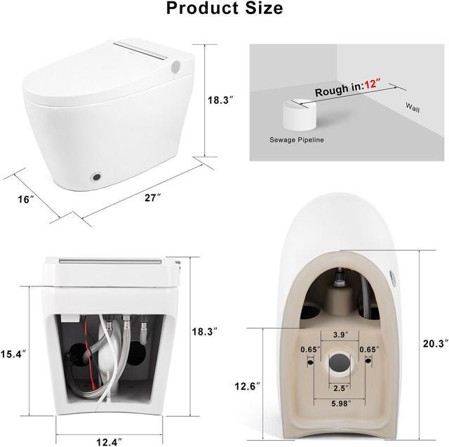 COSVALVE Heated Seat Smart Toilet, One Piece Automatic Flush Tankless  Toilet with Foot Sensor Flush, Blue Night Light, Knob Control, Power Outage