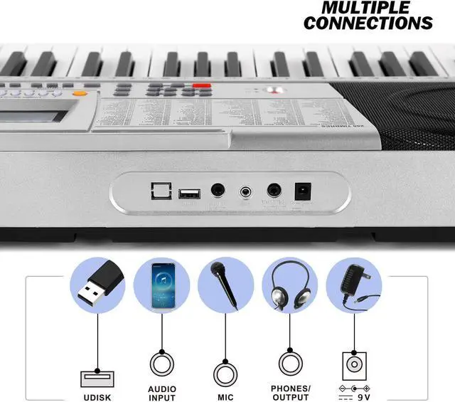 Alt view image 3 of 7 - Mustar 61 Keys Electric Piano Keyboard for Beginners with Lighted Up Keys, Stand, LCD Screen, Headphones, Microphone