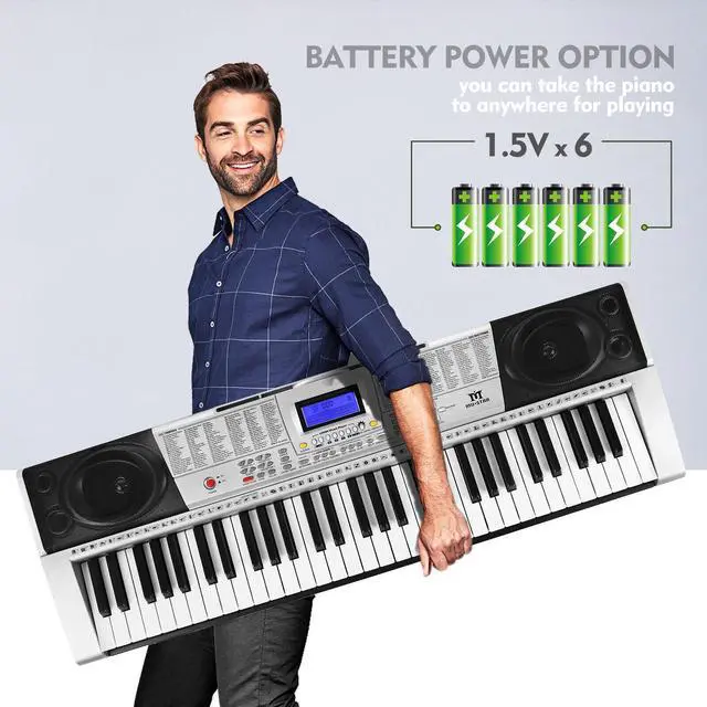 Alt view image 5 of 7 - Mustar 61 Keys Electric Piano Keyboard for Beginners with Lighted Up Keys, Stand, LCD Screen, Headphones, Microphone