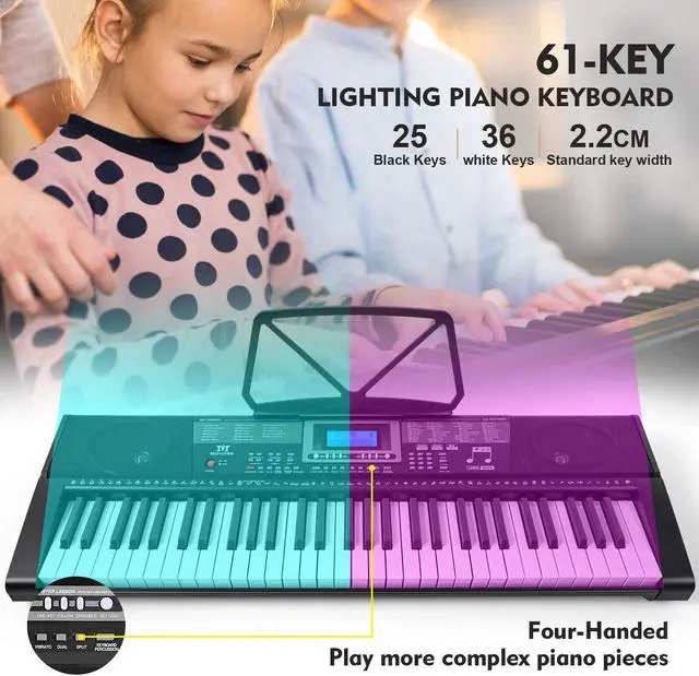 Alt view image 3 of 7 - MUSTAR Piano Keyboard, 61 Key Keyboard Piano with Lighted Up Keys, Electric Piano Portable Piano Keyboard for Beginners with Stand, Sustain Pedal, Headphones, Microphone