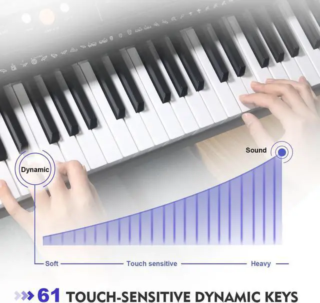 Alt view image 5 of 7 - Mustar 61 Keys Electric Keyboard Piano with Stand, Touch Sensitive for Beginners, Headphones, Microphone, MP3/USB/LCD Screen