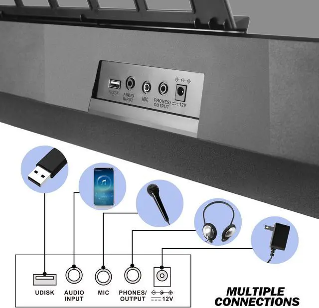 Alt view image 3 of 7 - Mustar 61 Keys Electric Keyboard Piano with Stand, Touch Sensitive for Beginners, Headphones, Microphone, MP3/USB/LCD Screen