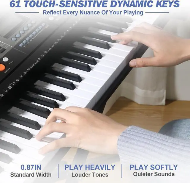 Alt view image 4 of 7 - Mustar 61 Keys Electric Keyboard Piano with Stand, Touch Sensitive for Beginners, Headphones, Microphone, MP3/USB/LCD Screen