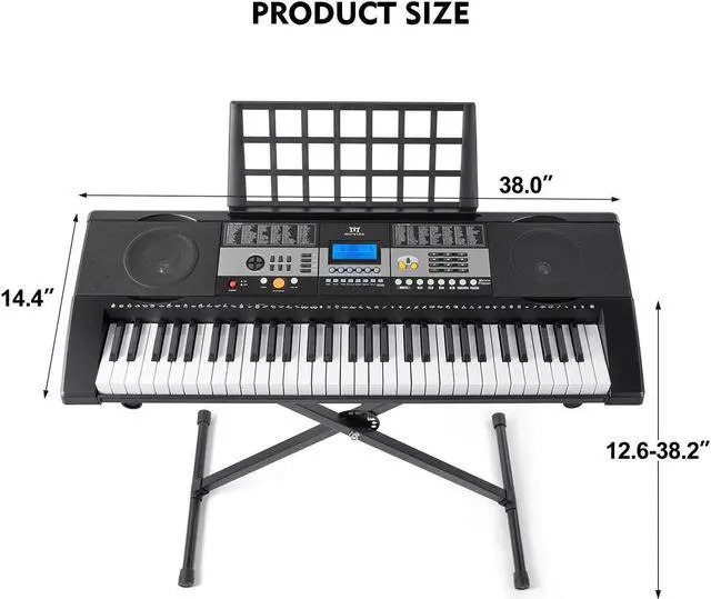 Alt view image 2 of 7 - Mustar 61 Keys Electric Keyboard Piano with Stand, Touch Sensitive for Beginners, Headphones, Microphone, MP3/USB/LCD Screen