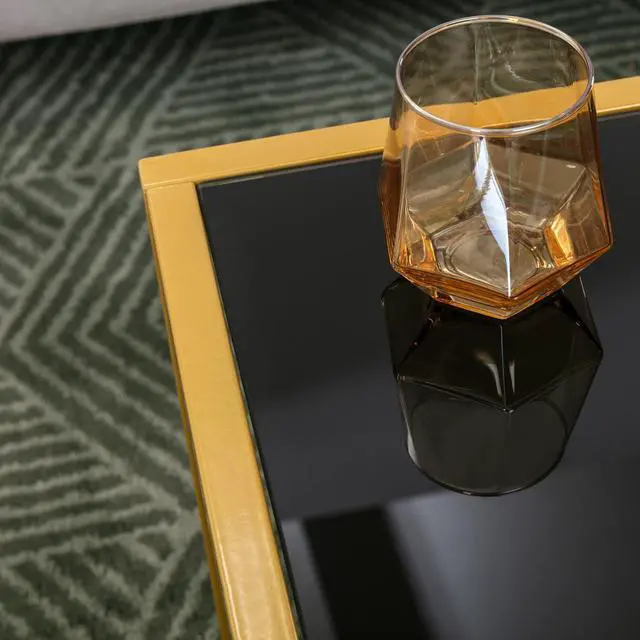 Alt view image 6 of 6 - Glass Coffee Table, Brass Accent Modern Tempered Glass Side Table, Additional Storage Shelf & Metal Frame, for Living Room Home Classy Furniture Office Decor