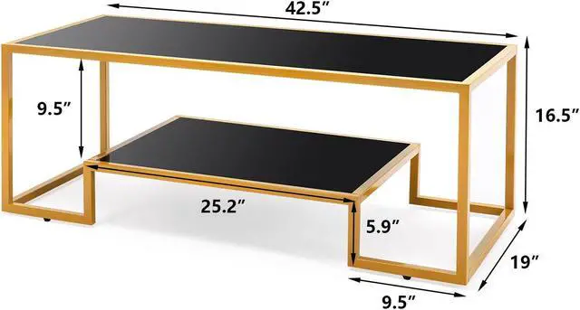 Alt view image 2 of 6 - Glass Coffee Table, Brass Accent Modern Tempered Glass Side Table, Additional Storage Shelf & Metal Frame, for Living Room Home Classy Furniture Office Decor
