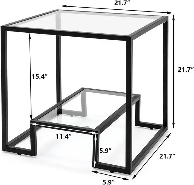 Alt view image 4 of 5 - Metal Glass Sofa Console Tables, Accent Tempered Glass Side Table End Table, Armchair Table with Storage Shelf, for Living Room Home Classy Furniture Office Meeting Room Waiting Room (Clear-Black)
