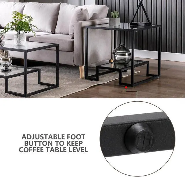Alt view image 3 of 5 - Metal Glass Sofa Console Tables, Accent Tempered Glass Side Table End Table, Armchair Table with Storage Shelf, for Living Room Home Classy Furniture Office Meeting Room Waiting Room (Clear-Black)