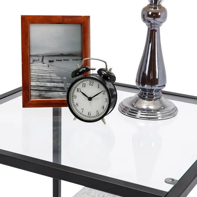 Alt view image 5 of 5 - Metal Glass Sofa Console Tables, Accent Tempered Glass Side Table End Table, Armchair Table with Storage Shelf, for Living Room Home Classy Furniture Office Meeting Room Waiting Room (Clear-Black)