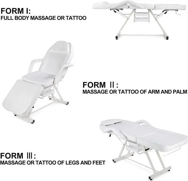 Alt view image 2 of 6 - Artist hand Tattoo Chair for Client with Trays Facial Bed Lash Bed for Eyelash Extensions Massage Bed Massage Table Salon Chair (White)