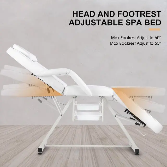 Alt view image 4 of 6 - Artist hand Tattoo Chair for Client with Trays Facial Bed Lash Bed for Eyelash Extensions Massage Bed Massage Table Salon Chair (White)