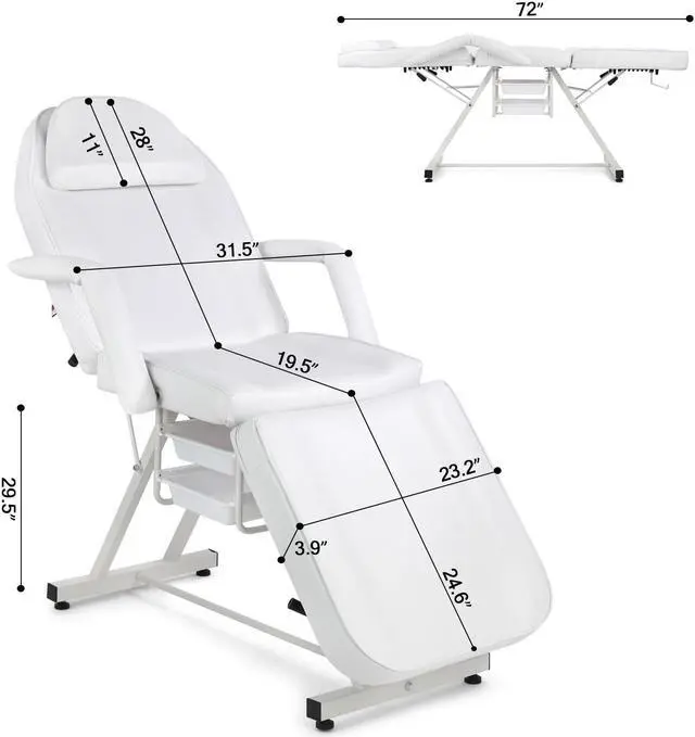 Alt view image 5 of 6 - Artist hand Tattoo Chair for Client with Trays Facial Bed Lash Bed for Eyelash Extensions Massage Bed Massage Table Salon Chair (White)