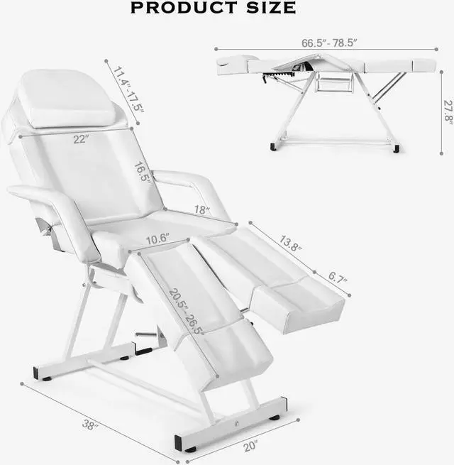 Alt view image 4 of 5 - Artist hand Massage Table Facial Bed Massage Bed Lash Bed for Eyelash Extensions Salon Chair with Tray,Split Footrests(White)