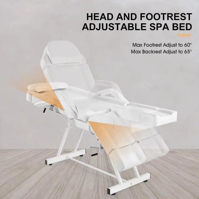 Alt view image 3 of 5 - Artist hand Massage Table Facial Bed Massage Bed Lash Bed for Eyelash Extensions Salon Chair with Tray,Split Footrests(White)