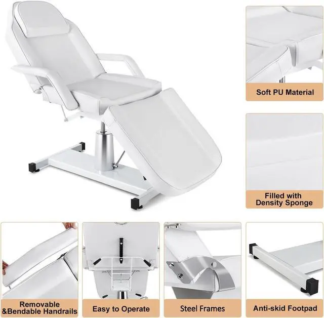 Alt view image 2 of 7 - Artist hand Professional Hydraulic Tattoo Bed Swivel aesthetician Chair Adjustable Beauty Bed Esthetician Spa Bed for Eyelash Facial Bed Extensions Salon Equipment (White)