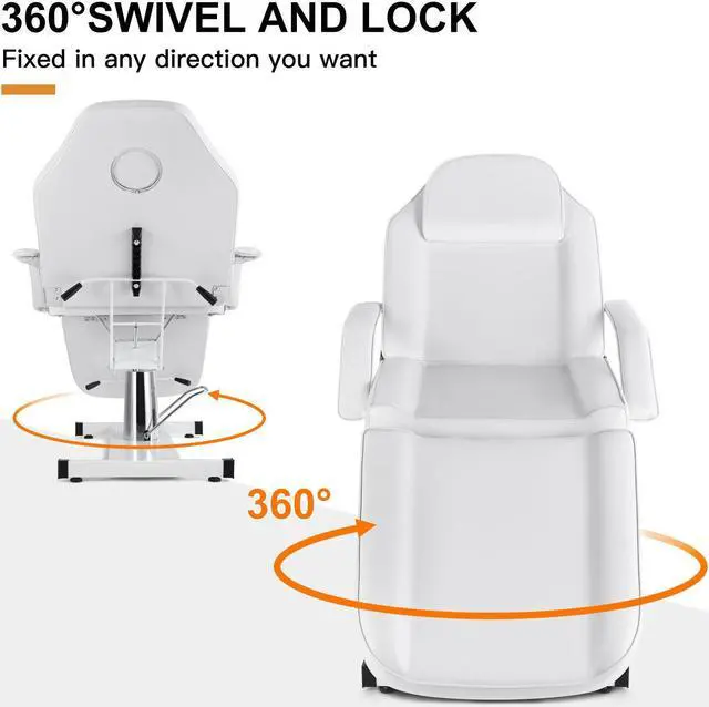 Alt view image 3 of 7 - Artist hand Professional Hydraulic Tattoo Bed Swivel aesthetician Chair Adjustable Beauty Bed Esthetician Spa Bed for Eyelash Facial Bed Extensions Salon Equipment (White)