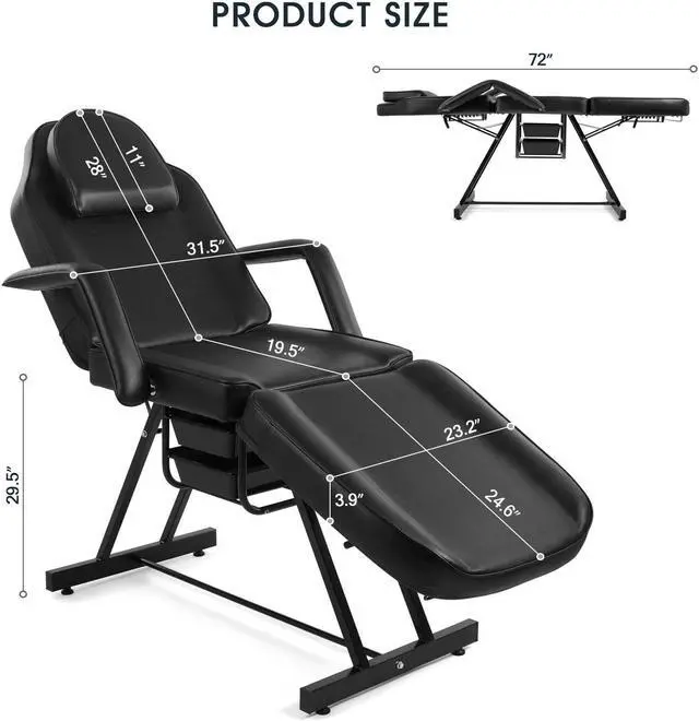 Alt view image 4 of 6 - Artist hand Tattoo Chair for Client with Tray Facial Bed Lash Bed for Eyelash Extensions Massage Table Salon Chair (Black)