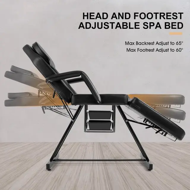 Alt view image 5 of 6 - Artist hand Tattoo Chair for Client with Tray Facial Bed Lash Bed for Eyelash Extensions Massage Table Salon Chair (Black)
