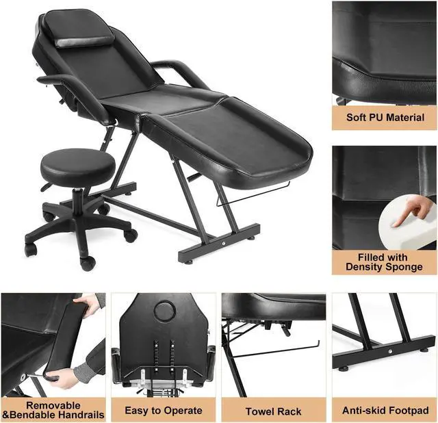 Alt view image 5 of 7 - Artist hand Facial Bed Massage Table Adjustable Tattoo Chair W/Free Barber Bed Spa Chair Salon Massage Equipment Tattoo Bed Salon Chair with Tattoo Stool