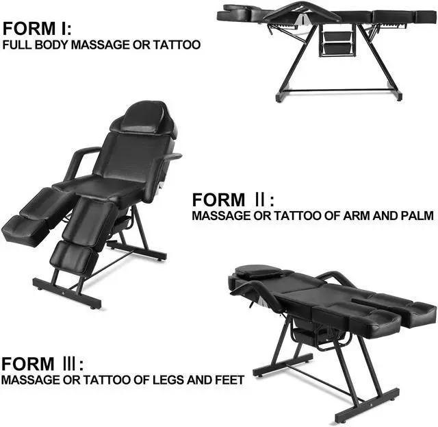 Alt view image 2 of 5 - Artist hand Tattoo Table with Adjustable Backrest Tattoo Chair for Client Facial Bed Massage Bed for Eyelash Extensions Salon Chair with Tray, Split Footrests (Black)
