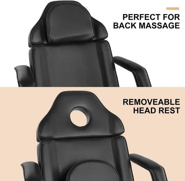 Alt view image 4 of 5 - Artist hand Tattoo Table with Adjustable Backrest Tattoo Chair for Client Facial Bed Massage Bed for Eyelash Extensions Salon Chair with Tray, Split Footrests (Black)
