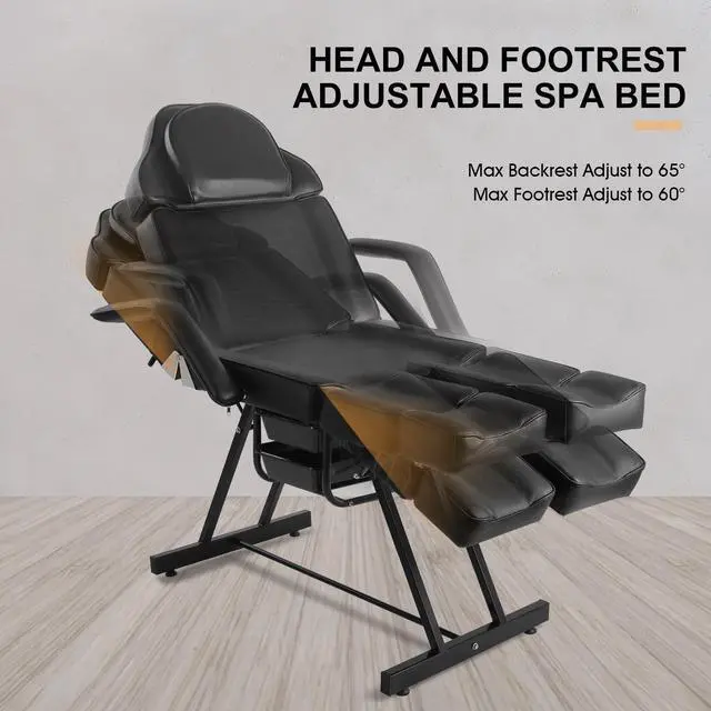 Alt view image 3 of 5 - Artist hand Tattoo Table with Adjustable Backrest Tattoo Chair for Client Facial Bed Massage Bed for Eyelash Extensions Salon Chair with Tray, Split Footrests (Black)