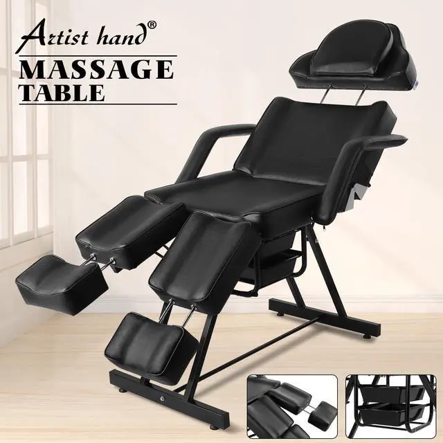 Main image of Artist hand Tattoo Table with Adjustable Backrest Tattoo Chair for Client Facial Bed Massage Bed for Eyelash Extensions Salon Chair with Tray, Split Footrests (Black)