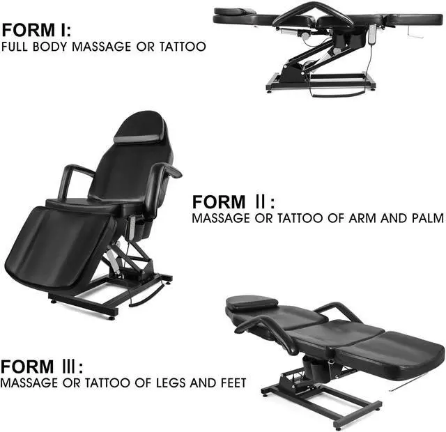 Alt view image 2 of 6 - Artist hand 3 Motor Electrical Facial Bed for Esthetician 110V Massage Table Beauty Bed Medical Aesthetic Tattoo Chair with Adjustments, Black