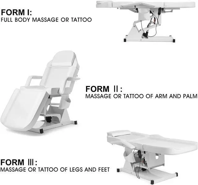 Alt view image 2 of 6 - Artist hand 3 Motor Electrical Facial Bed for Esthetician 110V Massage Table Beauty Bed Medical Aesthetic Tattoo Chair with Adjustments, White