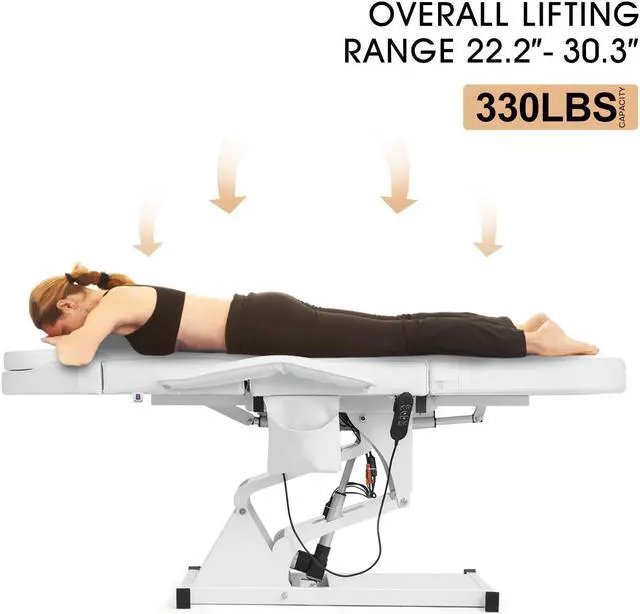 Alt view image 4 of 6 - Artist hand 3 Motor Electrical Facial Bed for Esthetician 110V Massage Table Beauty Bed Medical Aesthetic Tattoo Chair with Adjustments, White